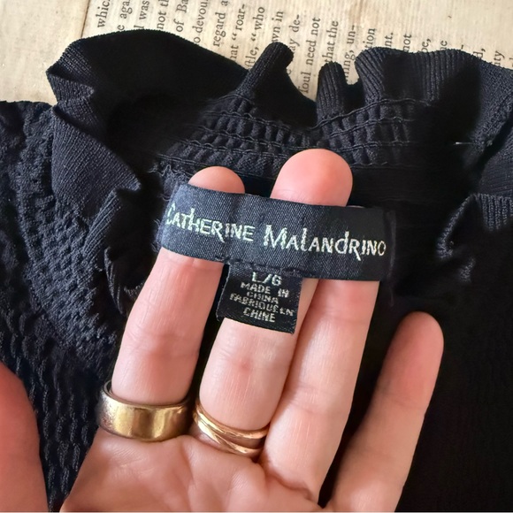 Catherine Malandrino Black Smocked Ruffle Short Sleeve Top, Size L - Picture 2 of 7
